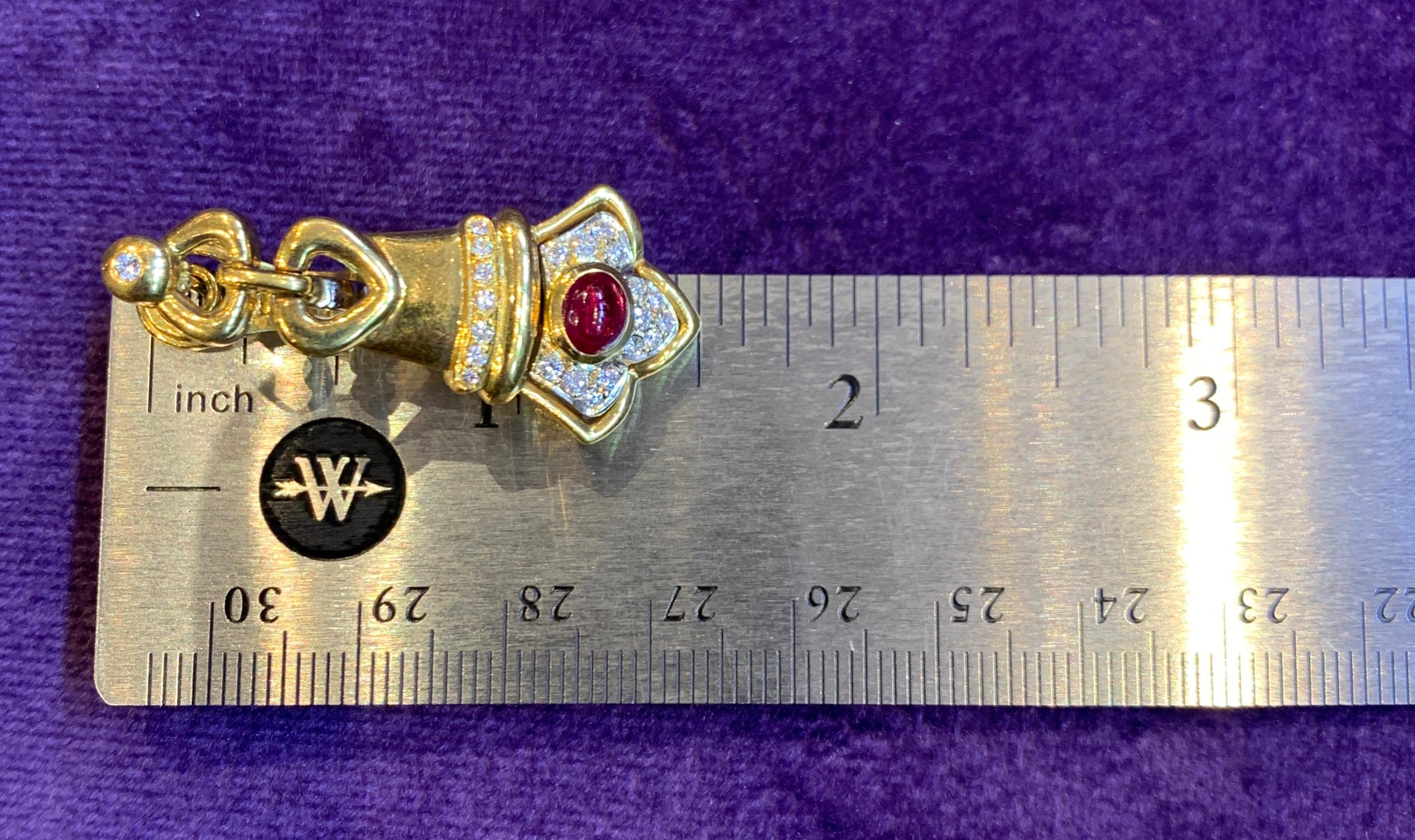 Cabochon Ruby & Diamond Earrings For Sale 1