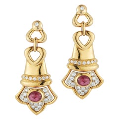 Vintage Cabochon Ruby & Diamond Earrings