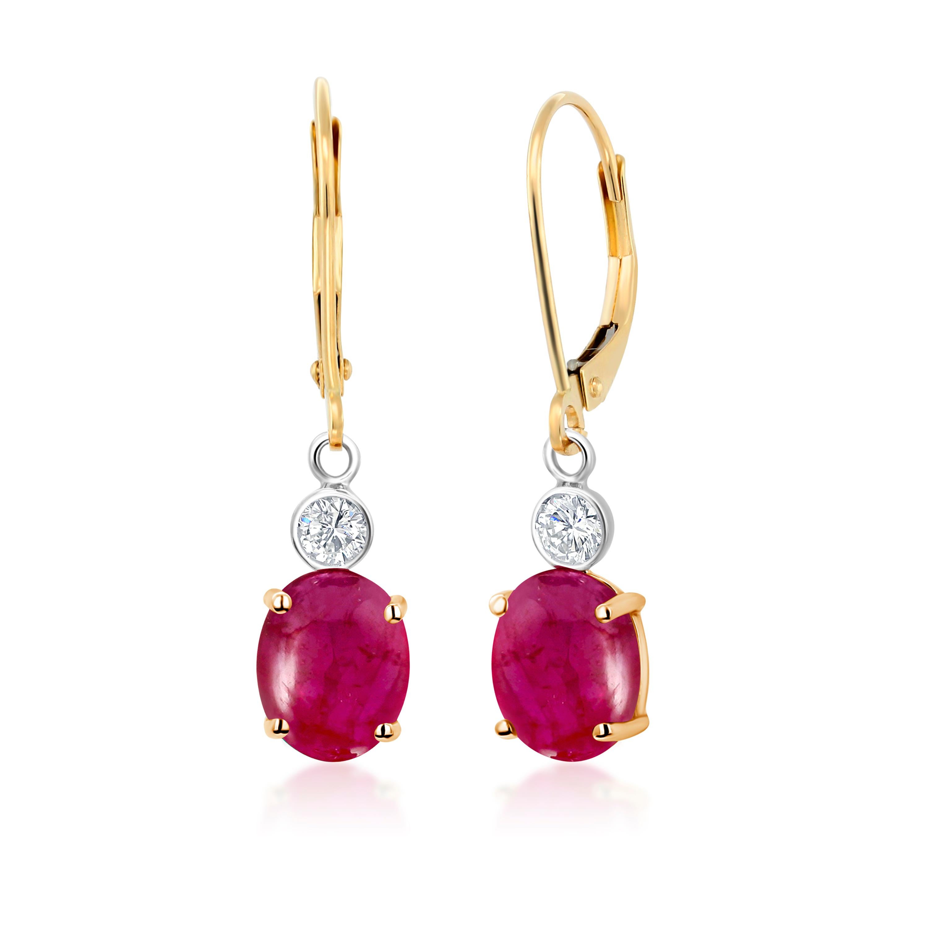 Contemporary Cabochon Ruby Diamond Gold Hoop Earrings Weighing 3.75 Carat