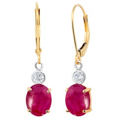 Cabochon Ruby Diamond Gold Hoop Earrings Weighing 3.75 Carat