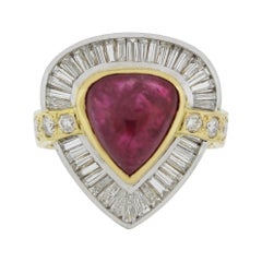 Cabochon Ruby Diamond Gold & Platinum Cocktail Ring