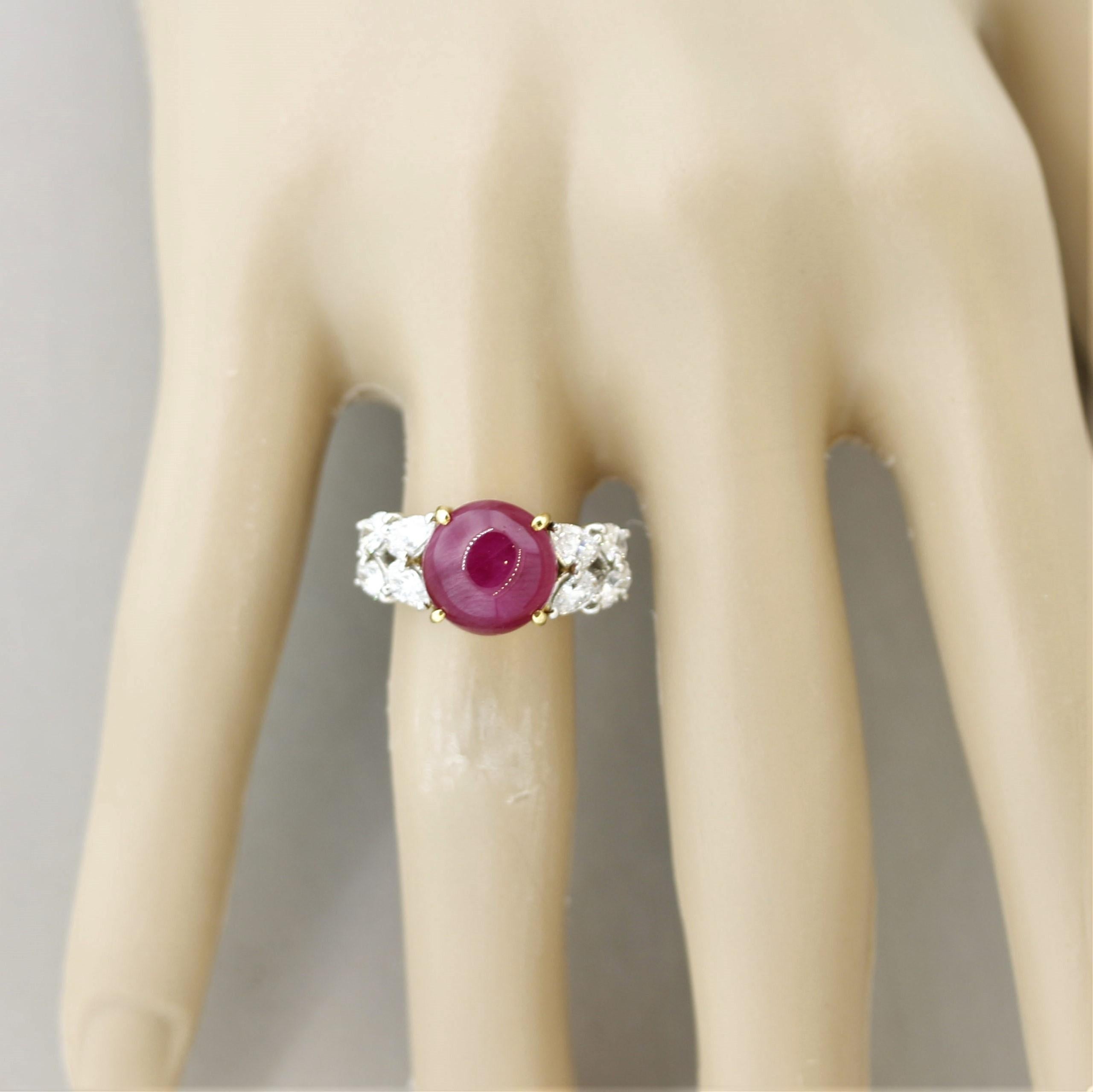 Cabochon Ruby Diamond Gold & Platinum Ring In New Condition For Sale In Beverly Hills, CA