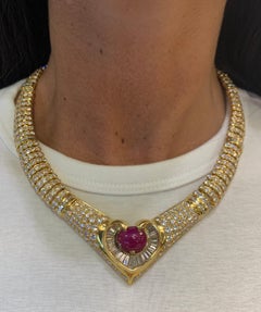 Cabochon Ruby & Diamond Heart Necklace