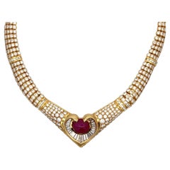 Cabochon Ruby & Diamond Heart Necklace
