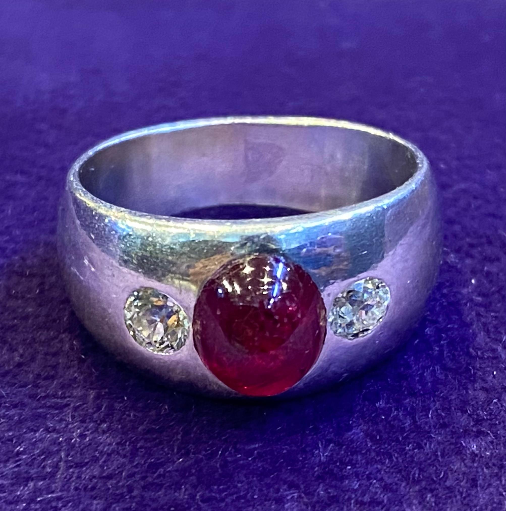 Cabochon Ruby & Diamond Mens  Ring For Sale 1