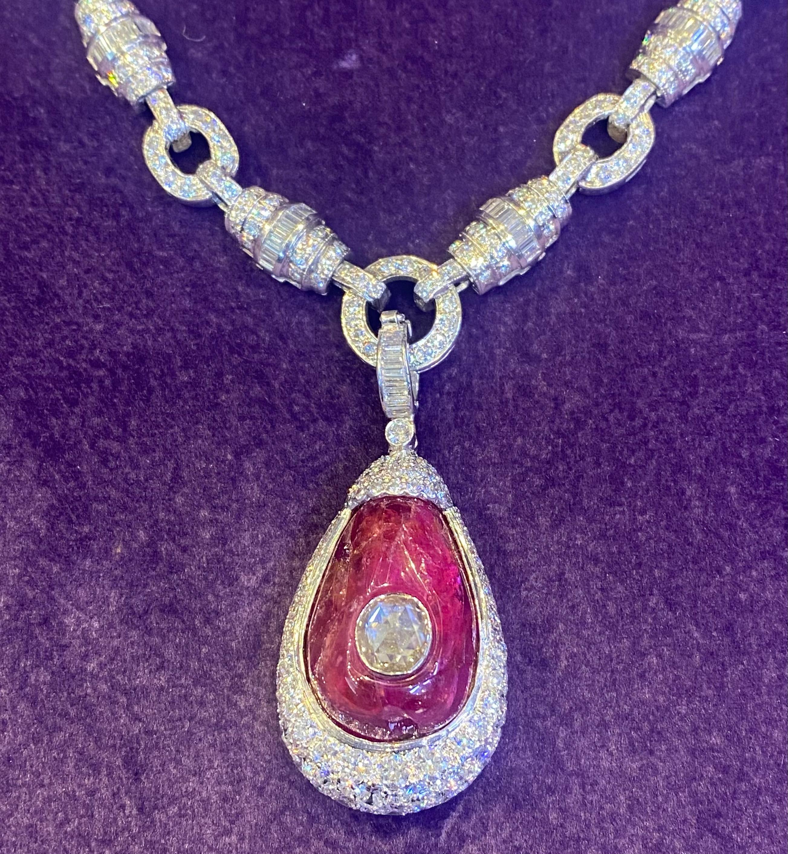 Cabochon Ruby Diamond Necklace For Sale 5