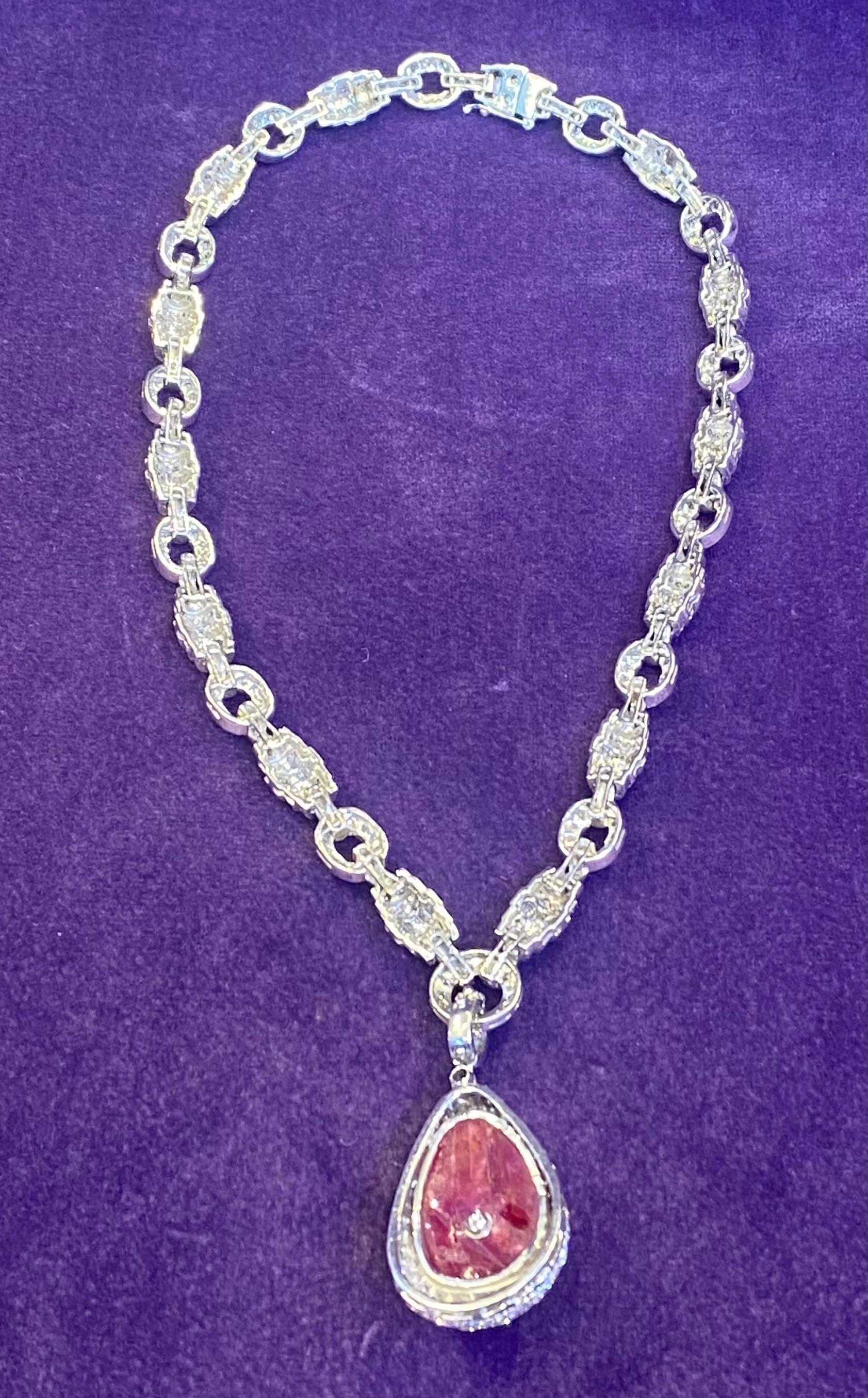 Cabochon Ruby Diamond Necklace For Sale 2