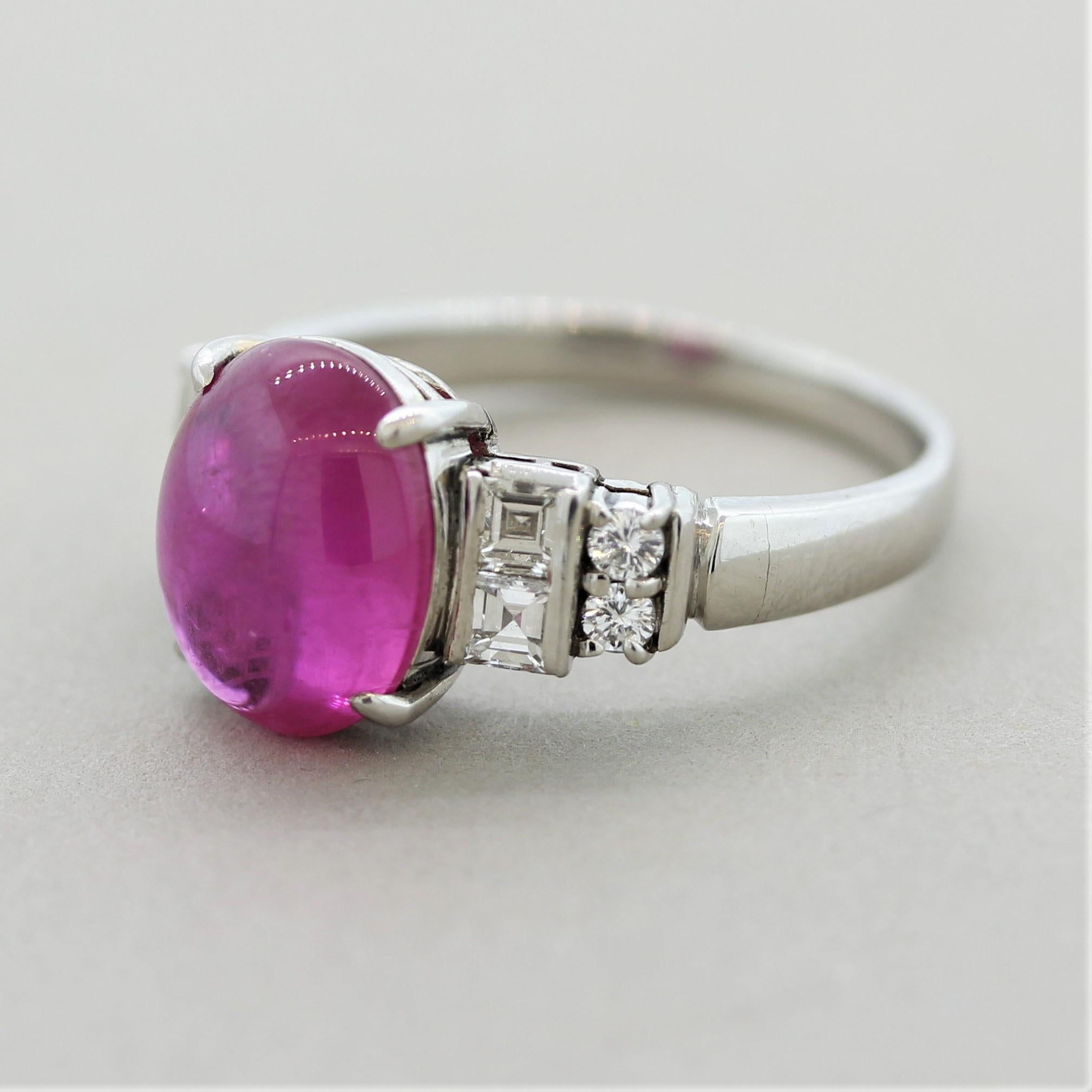 Cabochon Ruby Diamond Platinum Ring In New Condition For Sale In Beverly Hills, CA