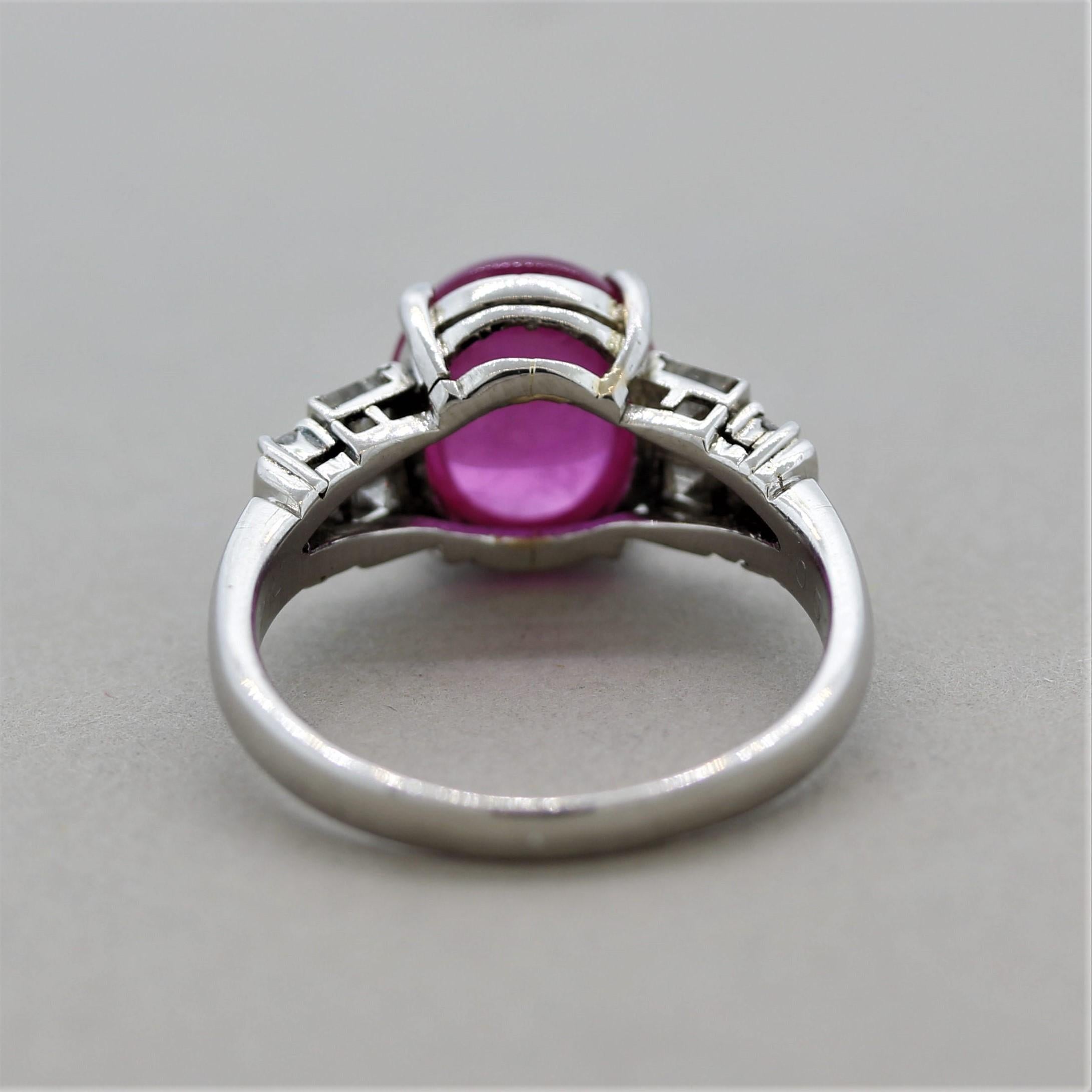 Women's Cabochon Ruby Diamond Platinum Ring For Sale