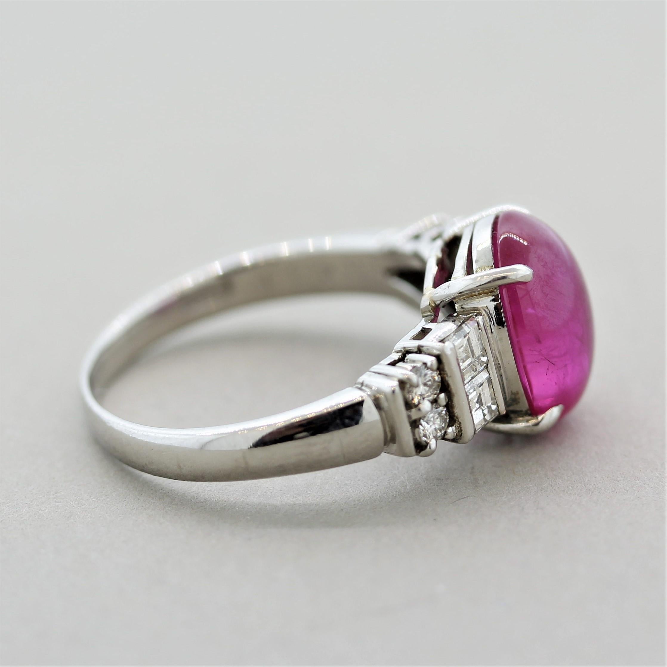 Cabochon Ruby Diamond Platinum Ring In New Condition For Sale In Beverly Hills, CA