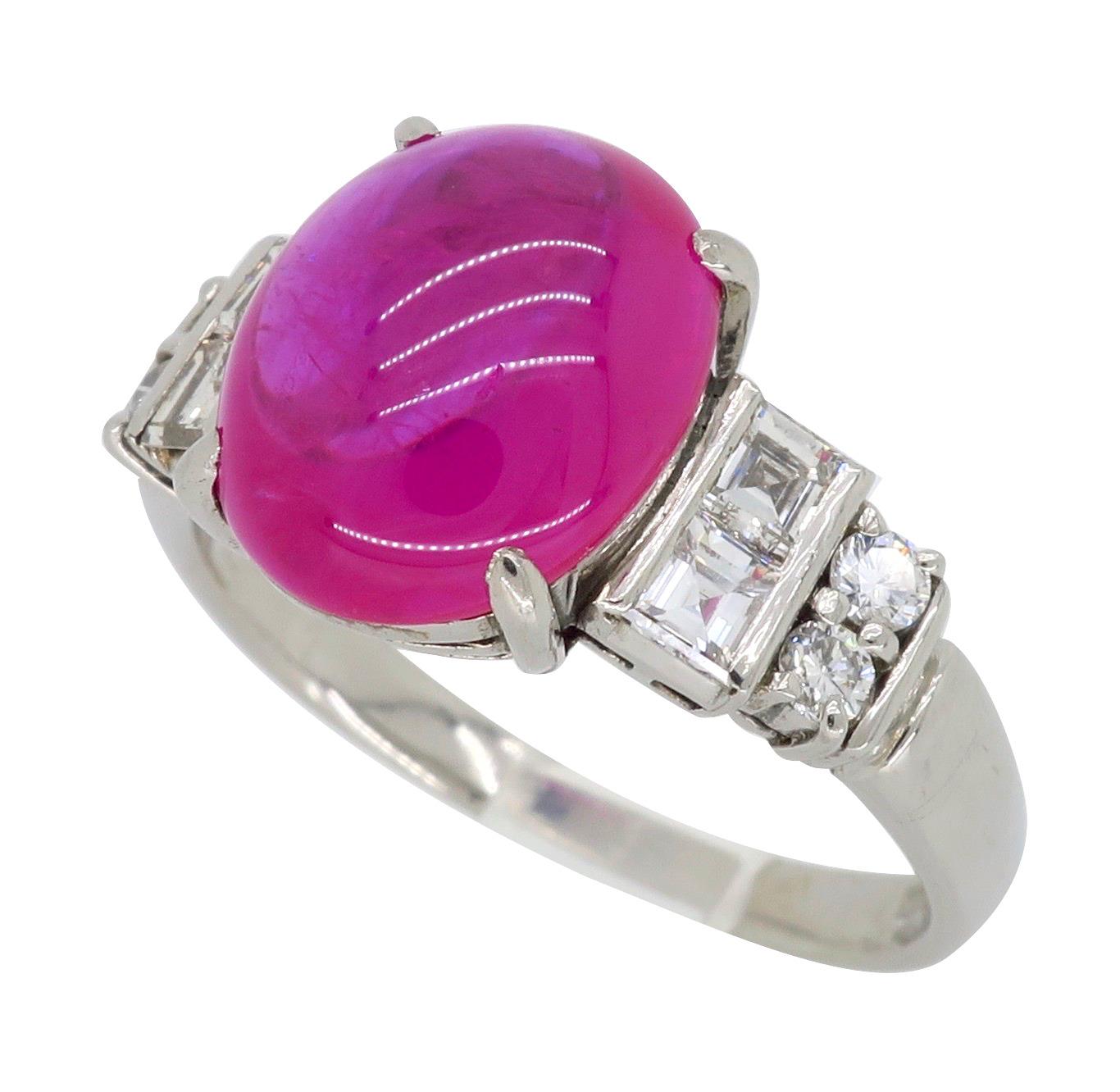 Cabochon Ruby and Diamond Ring in Platinum 7