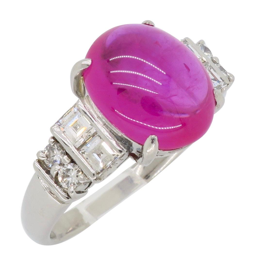 Cabochon Ruby and Diamond Ring in Platinum 8