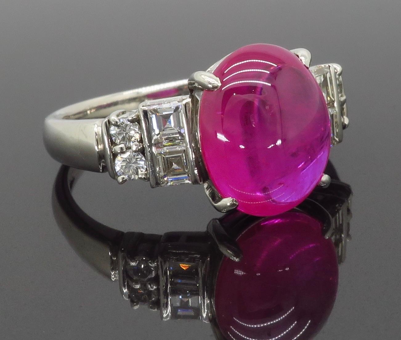 Cabochon Ruby and Diamond Ring in Platinum 4