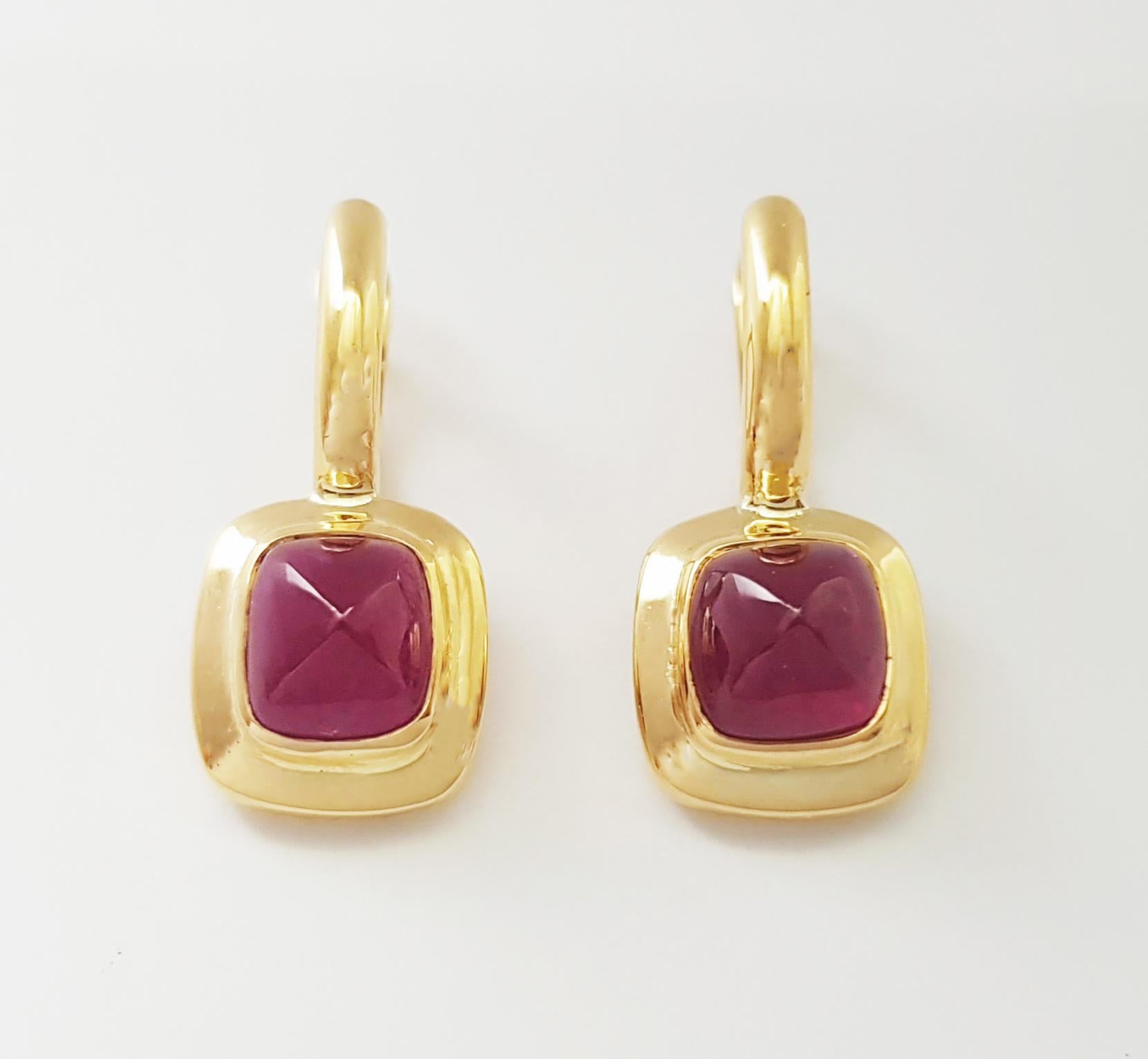 Contemporary Cabochon Ruby Earrings set in 18K Gold Settings For Sale