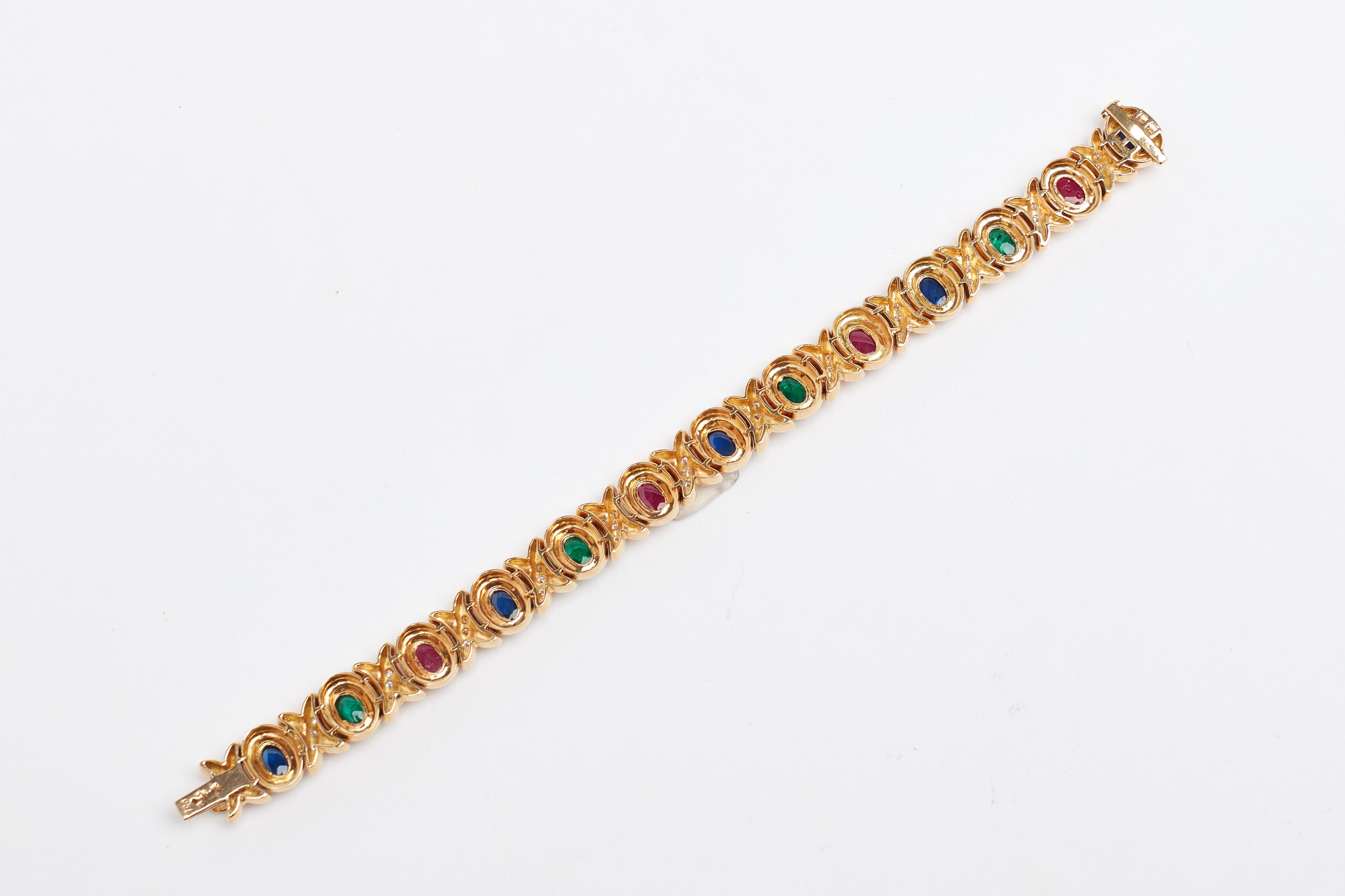 Cabochon Rubin Smaragd Saphir oder Diamant 18 Karat Armband (Ovalschliff)
