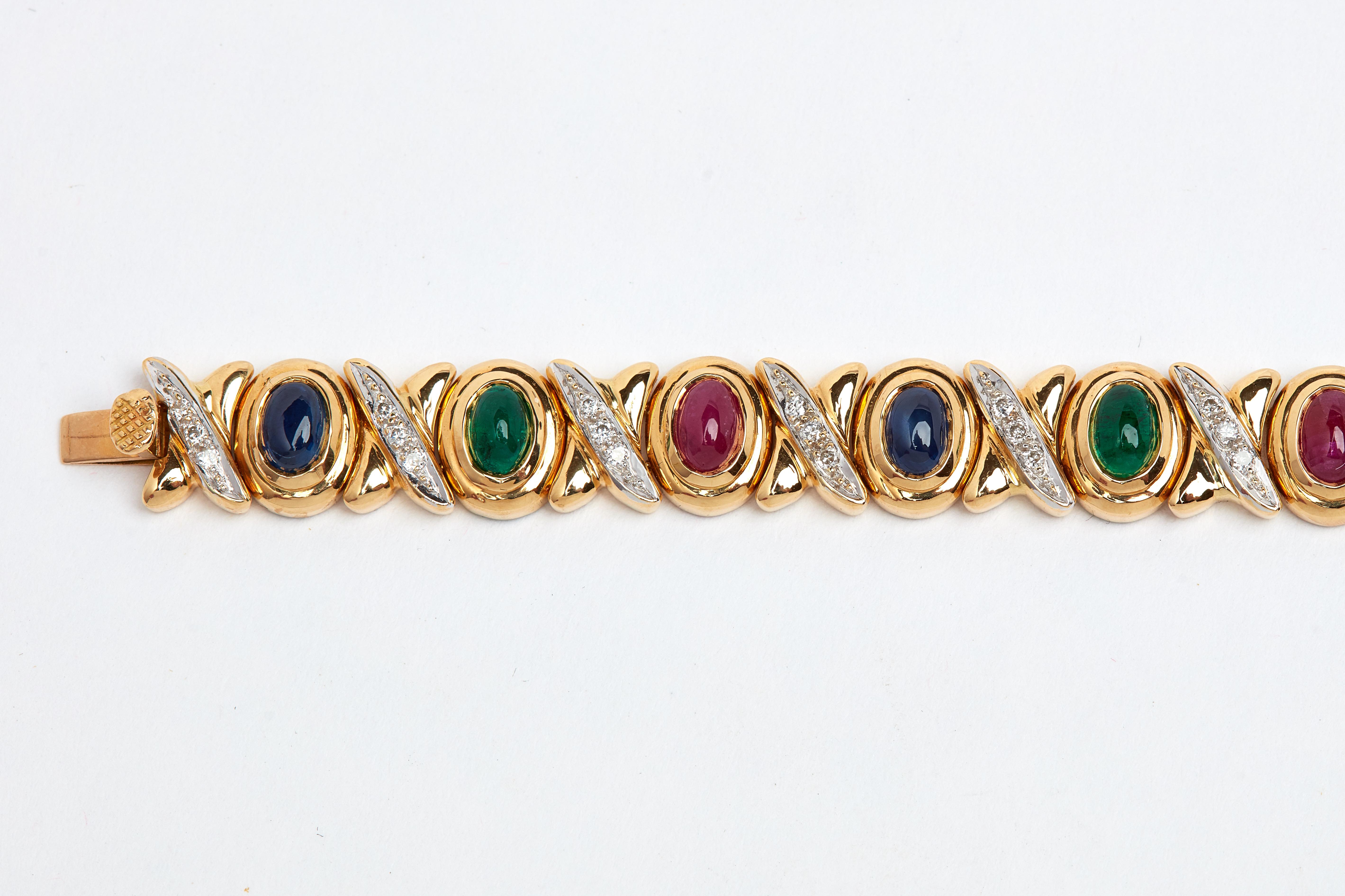 Cabochon Rubin Smaragd Saphir oder Diamant 18 Karat Armband für Damen oder Herren