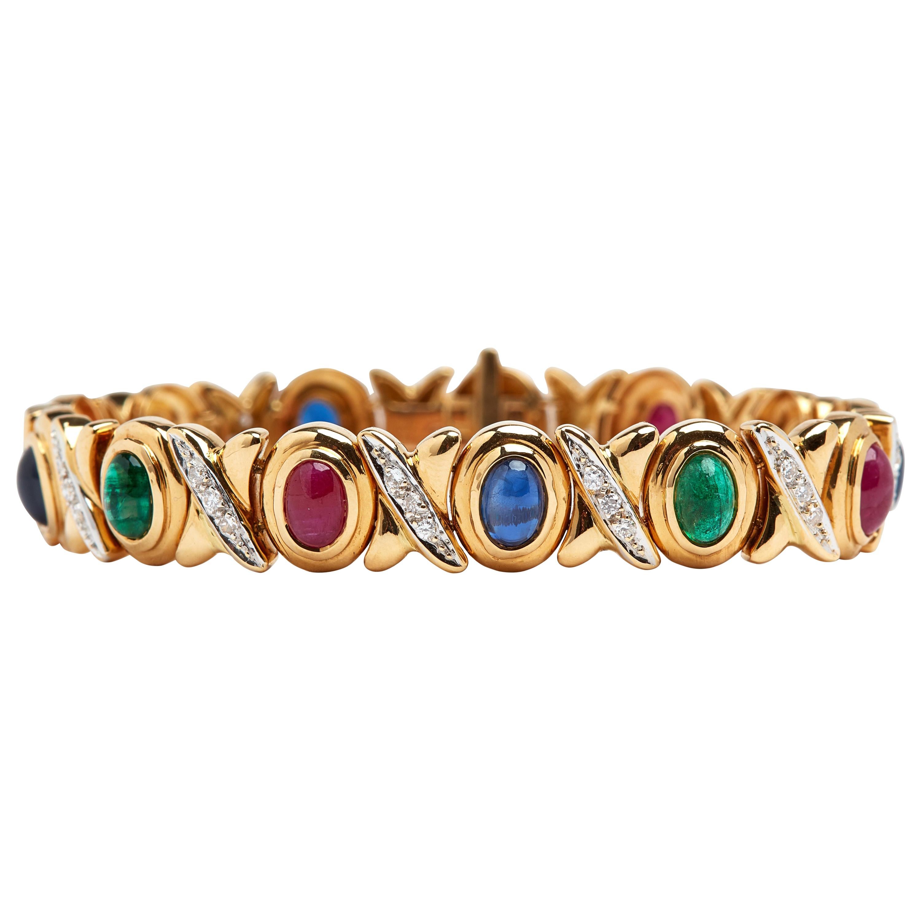 Cabochon Ruby Emerald Sapphire or Diamond 18 Karat Bracelet
