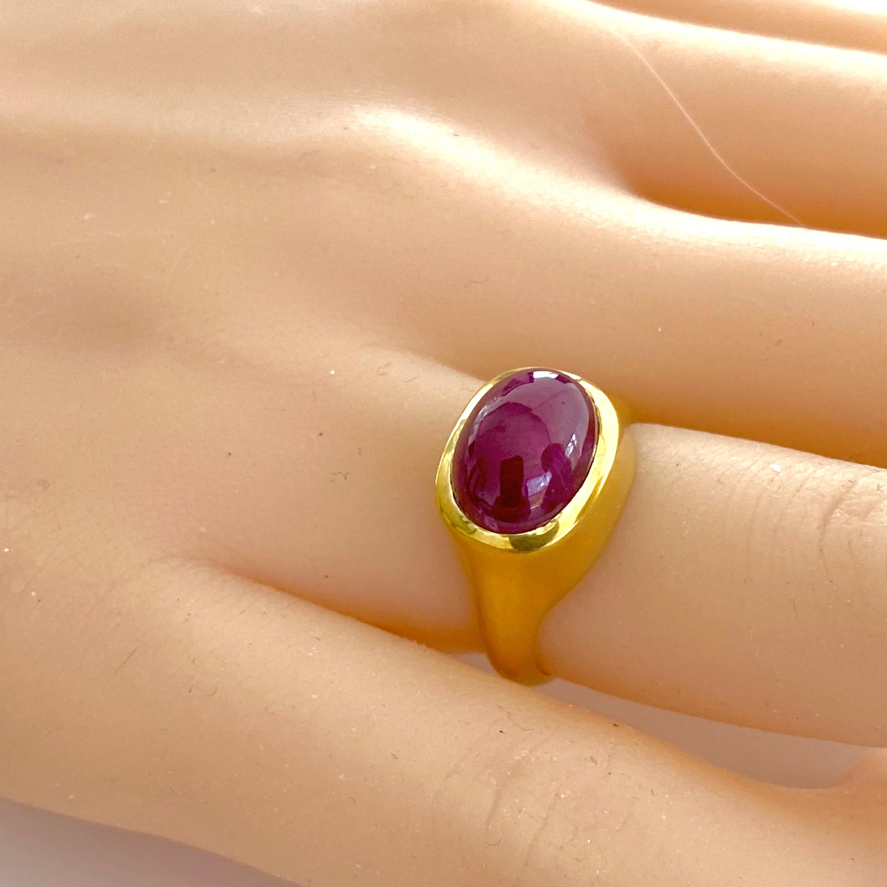 Sterling Silver Cabochon Ruby High Dome Yellow Gold Plated Cocktail Ring 2