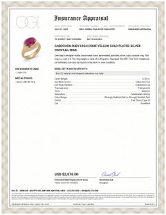 Sterling Silver Cabochon Ruby High Dome Yellow Gold Plated Cocktail Ring