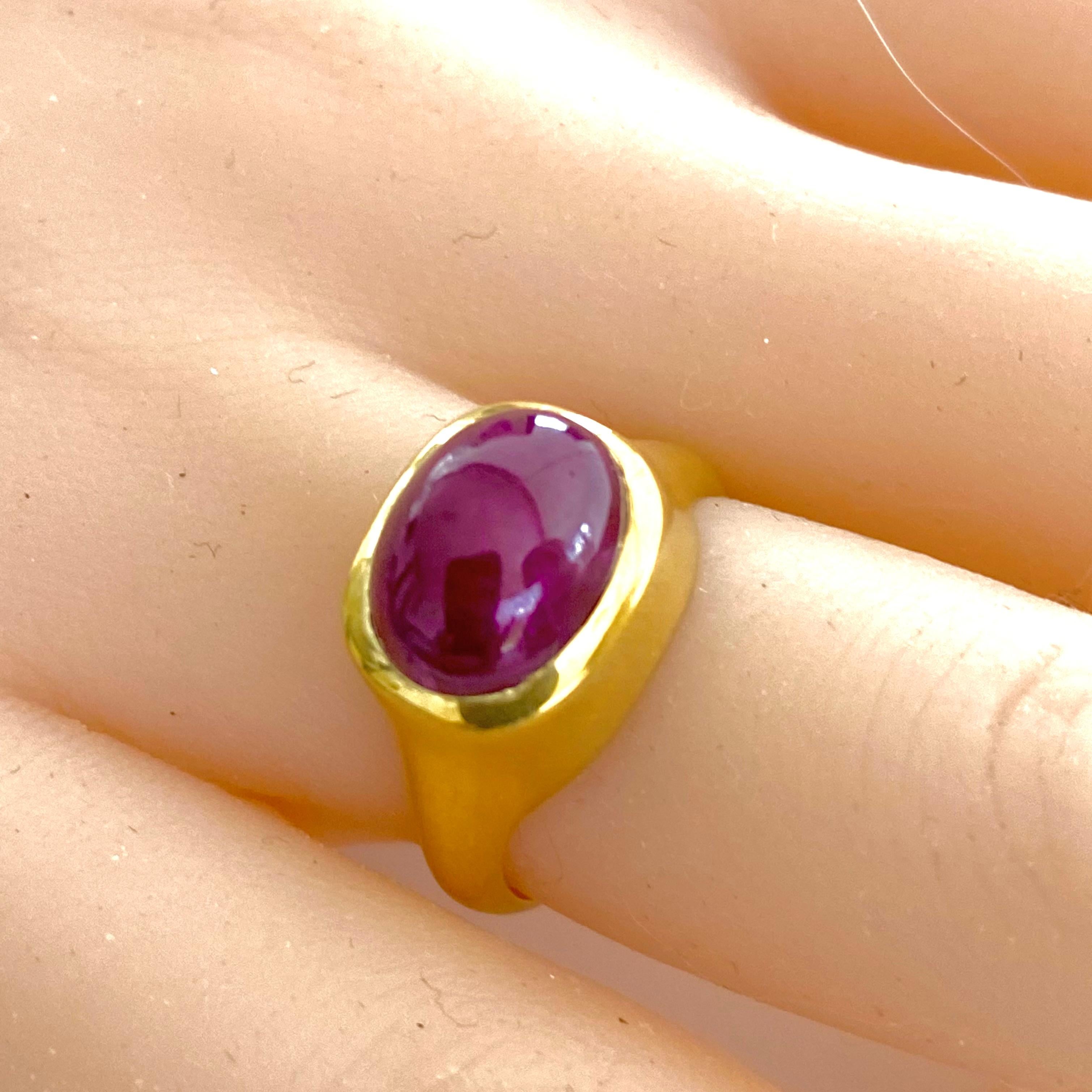 Oval Cut Sterling Silver Cabochon Ruby High Dome Yellow Gold Plated Cocktail Ring