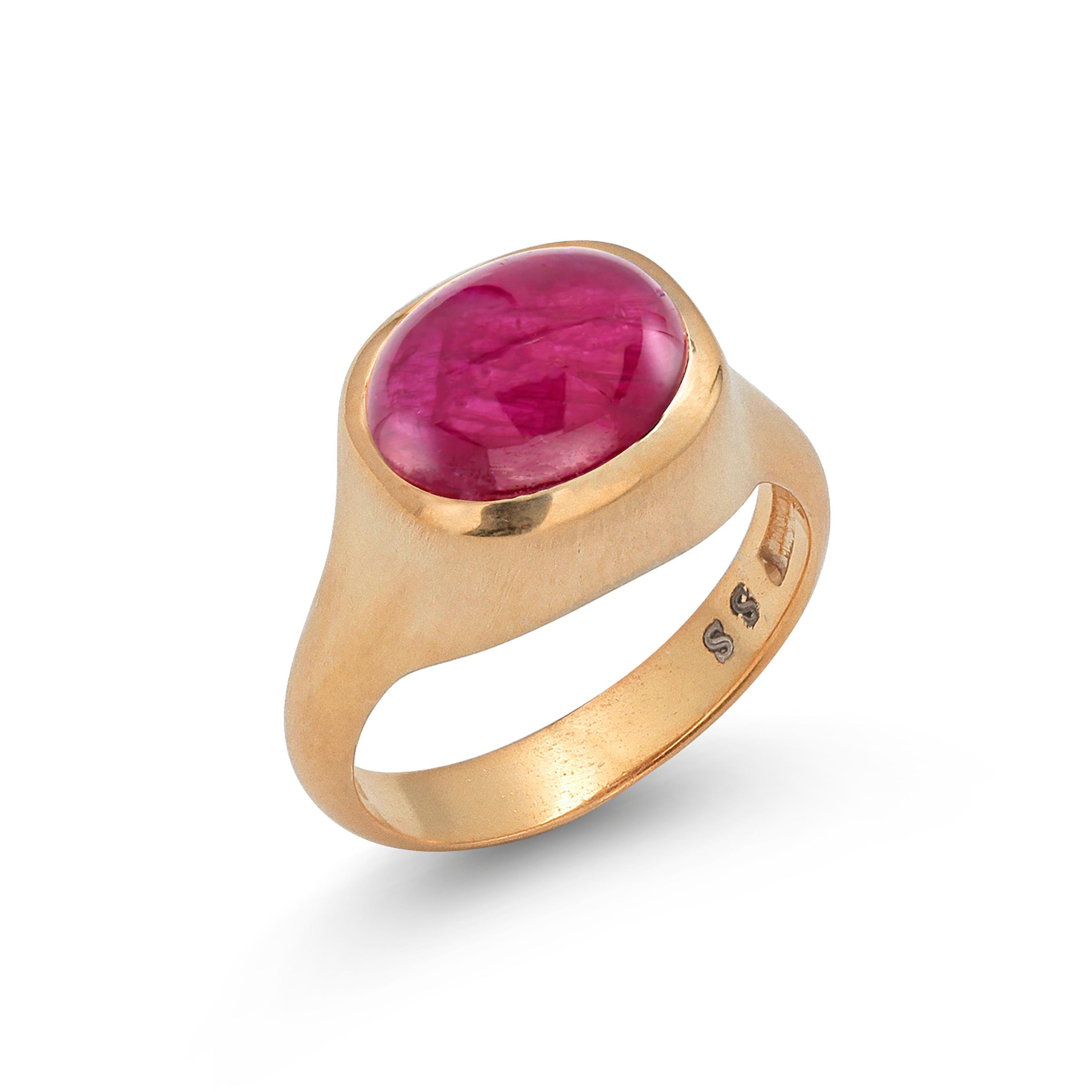 Sterling Silver Cabochon Ruby High Dome Yellow Gold Plated Cocktail Ring In New Condition In New York, NY