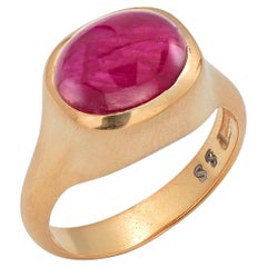 Sterling Silver Cabochon Ruby High Dome Yellow Gold Plated Cocktail Ring