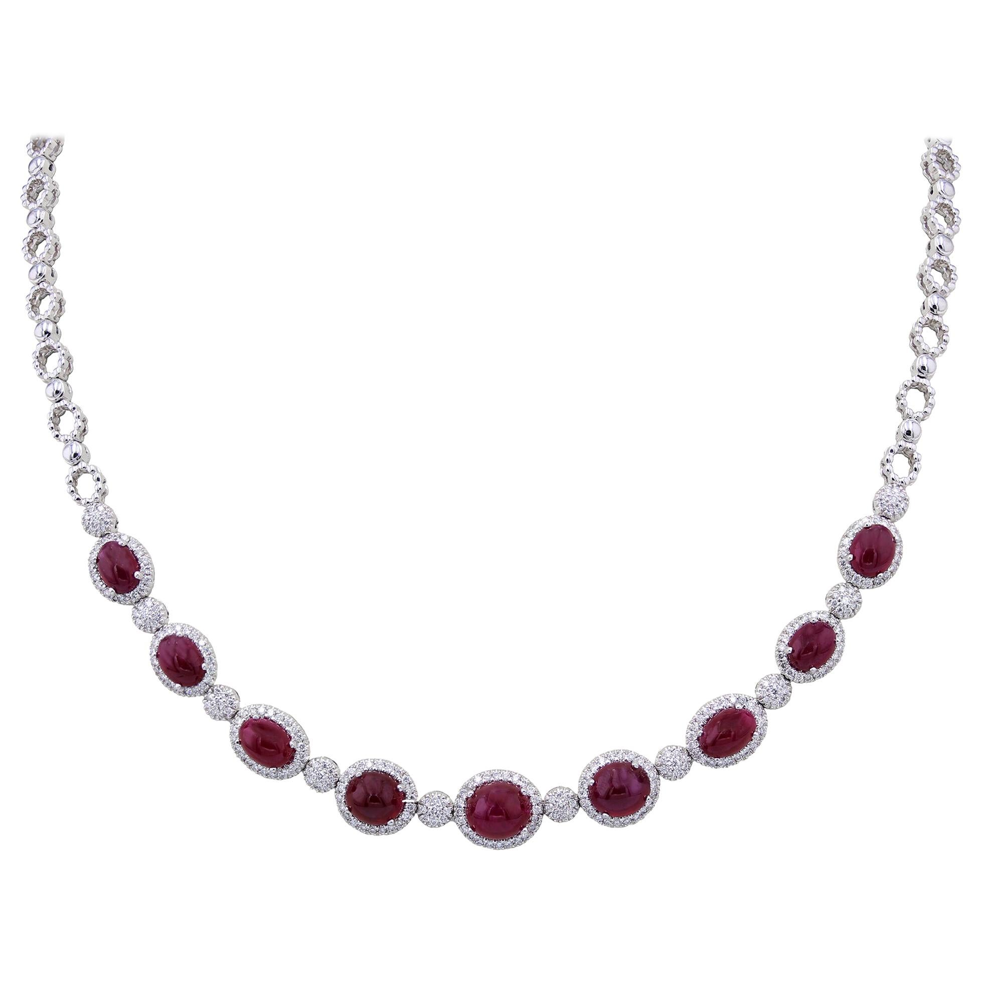 Cabochon Ruby White Gold Necklace  For Sale