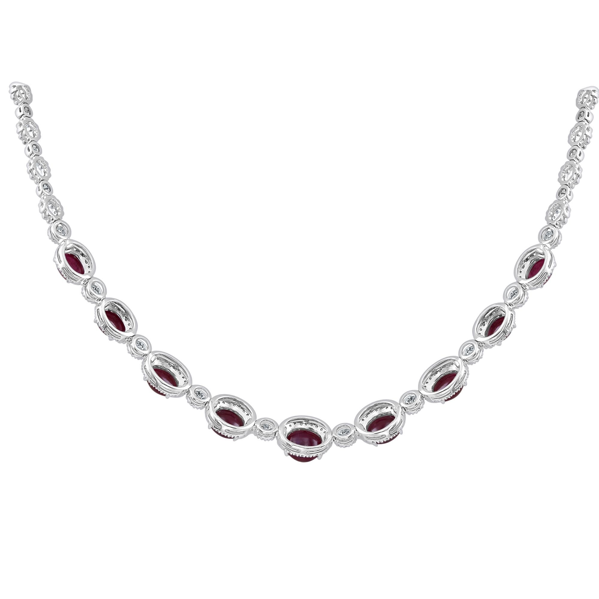 Modern Cabochon Ruby White Gold Necklace  For Sale