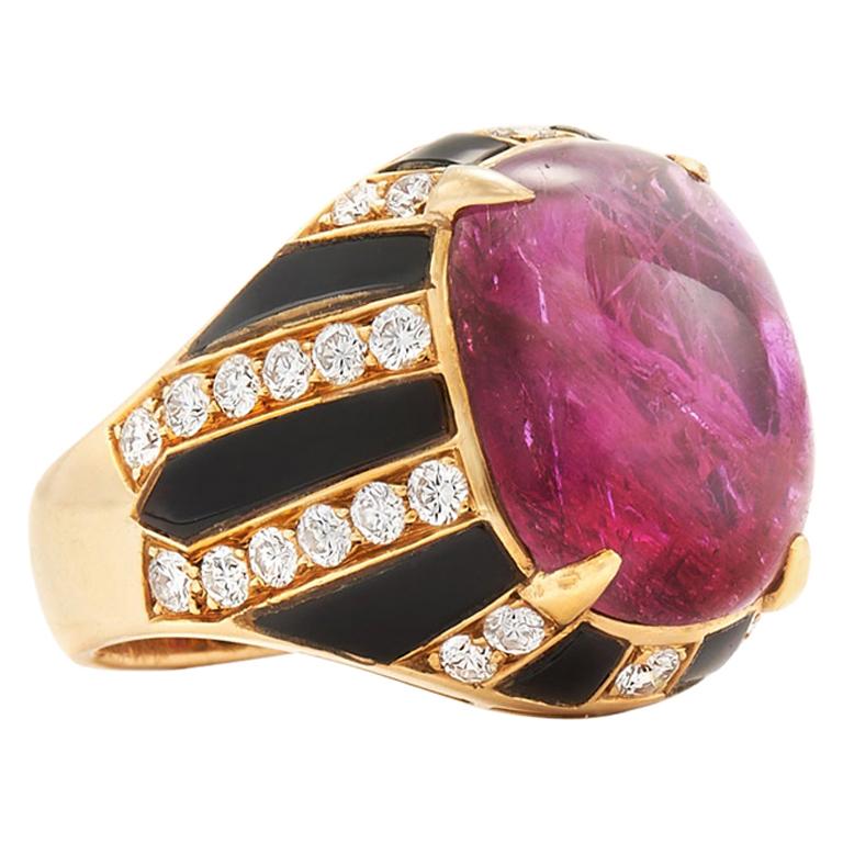 Cabochon Ruby, Onyx and Diamond Cocktail Ring by Bulgari