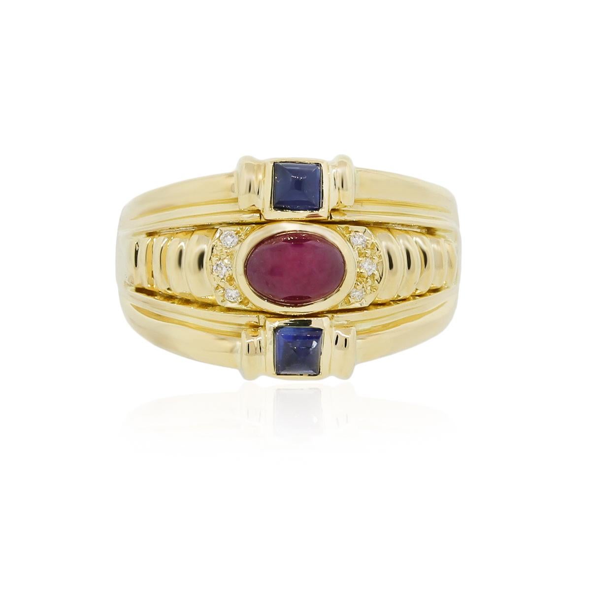 Cabochon Rubin & Saphir im Prinzessinnenschliff 18-Karat Diamantring Vorrätig für Damen oder Herren im Angebot