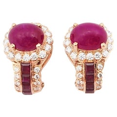 Boucles d'oreilles en or rose 18 carats avec rubis cabochon, rubis et diamants