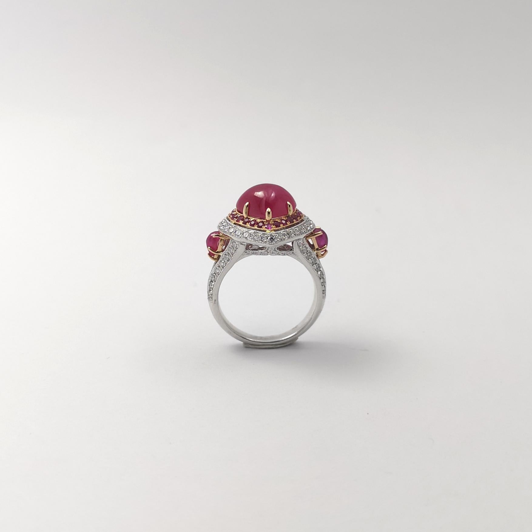 Cabochon Ruby, Ruby and Diamond Heart Ring set in 18K White/Rose Gold Settings For Sale 5