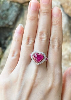 Cabochon Ruby, Ruby and Diamond Heart Ring set in 18K White/Rose Gold Settings