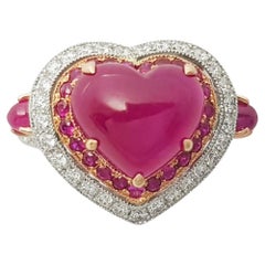 Cabochon Ruby, Ruby and Diamond Heart Ring set in 18K White/Rose Gold Settings