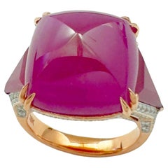 Cabochon Ruby, Ruby and Diamond Ring set in 18K Rose Gold Setting