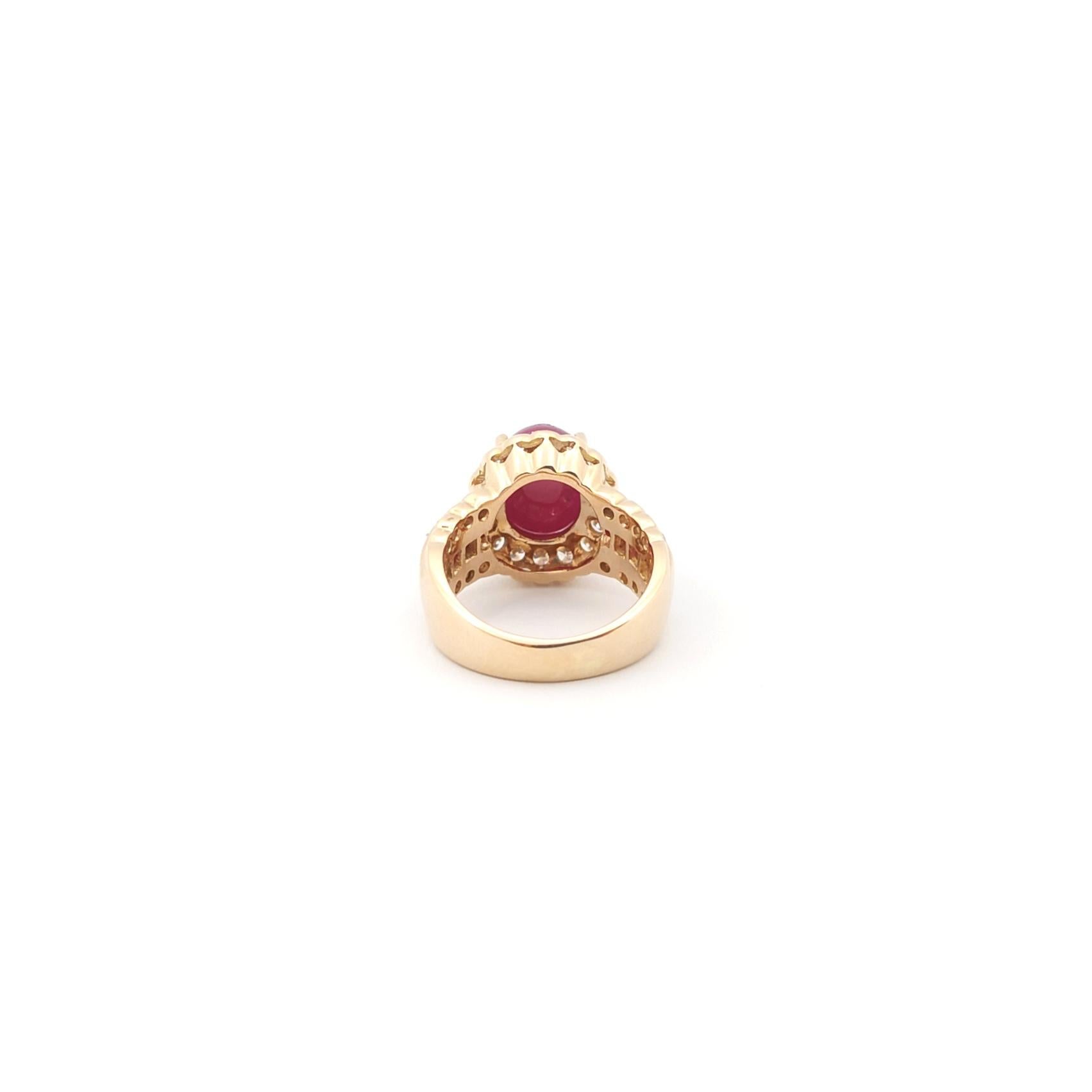 Cabochon Ruby, Ruby and Diamond Ring set in 18K Rose Gold Settings For Sale 7