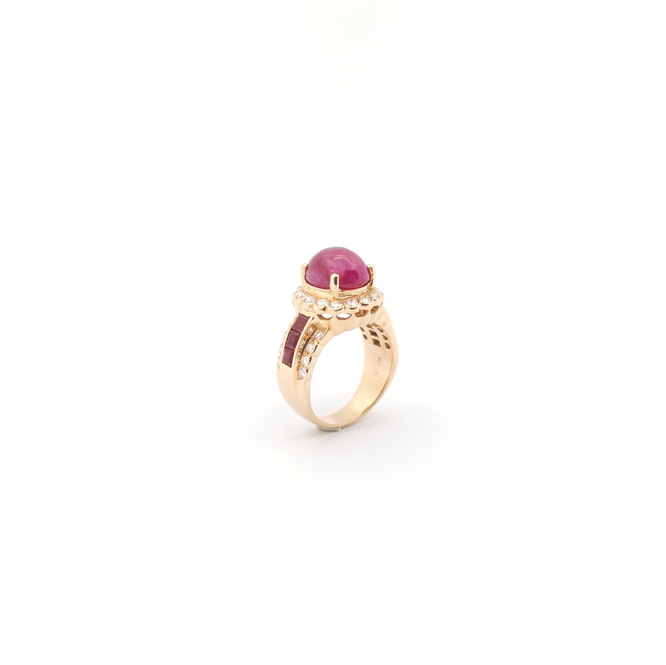 Cabochon Ruby, Ruby and Diamond Ring set in 18K Rose Gold Settings For Sale 8