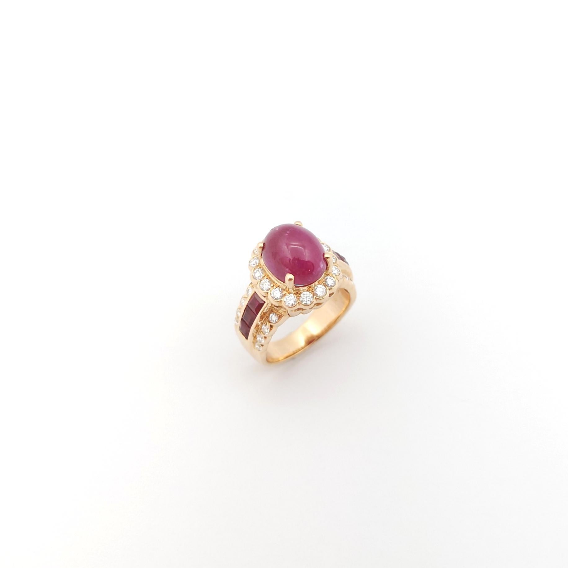 Cabochon Ruby, Ruby and Diamond Ring set in 18K Rose Gold Settings For Sale 9