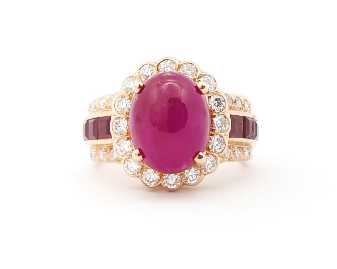 Cabochon Ruby, Ruby and Diamond Ring set in 18K Rose Gold Settings For Sale 11