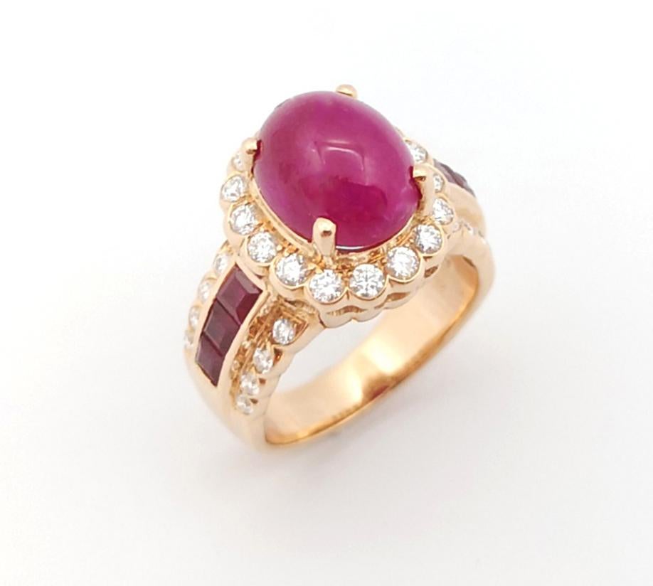 Cabochon Ruby, Ruby and Diamond Ring set in 18K Rose Gold Settings For Sale 12
