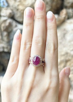 Cabochon Ruby, Ruby and Diamond Ring set in 18K Rose Gold Settings