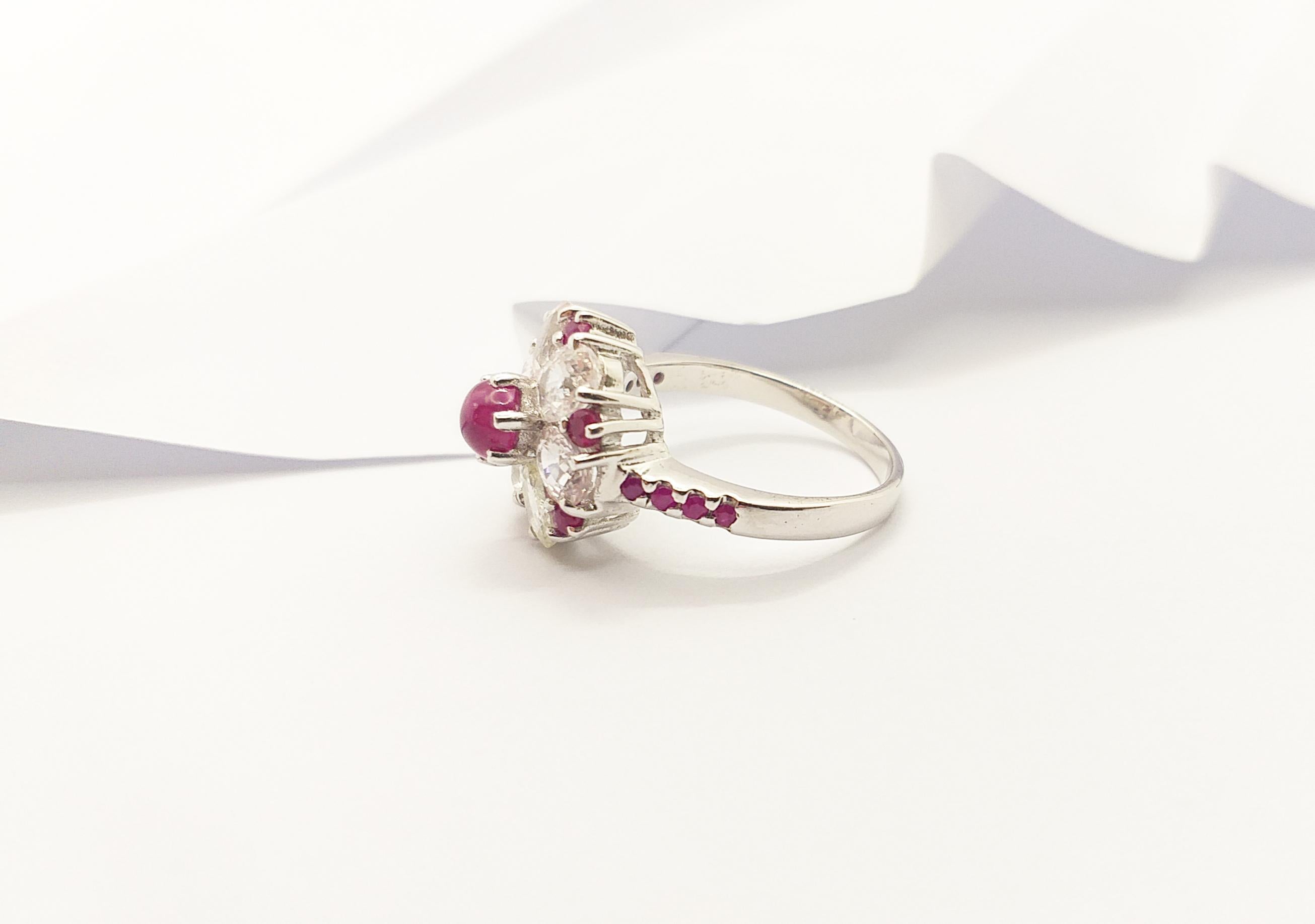 Cabochon Ruby , Ruby and White Sapphire Ring set in Silver Settings For Sale 8