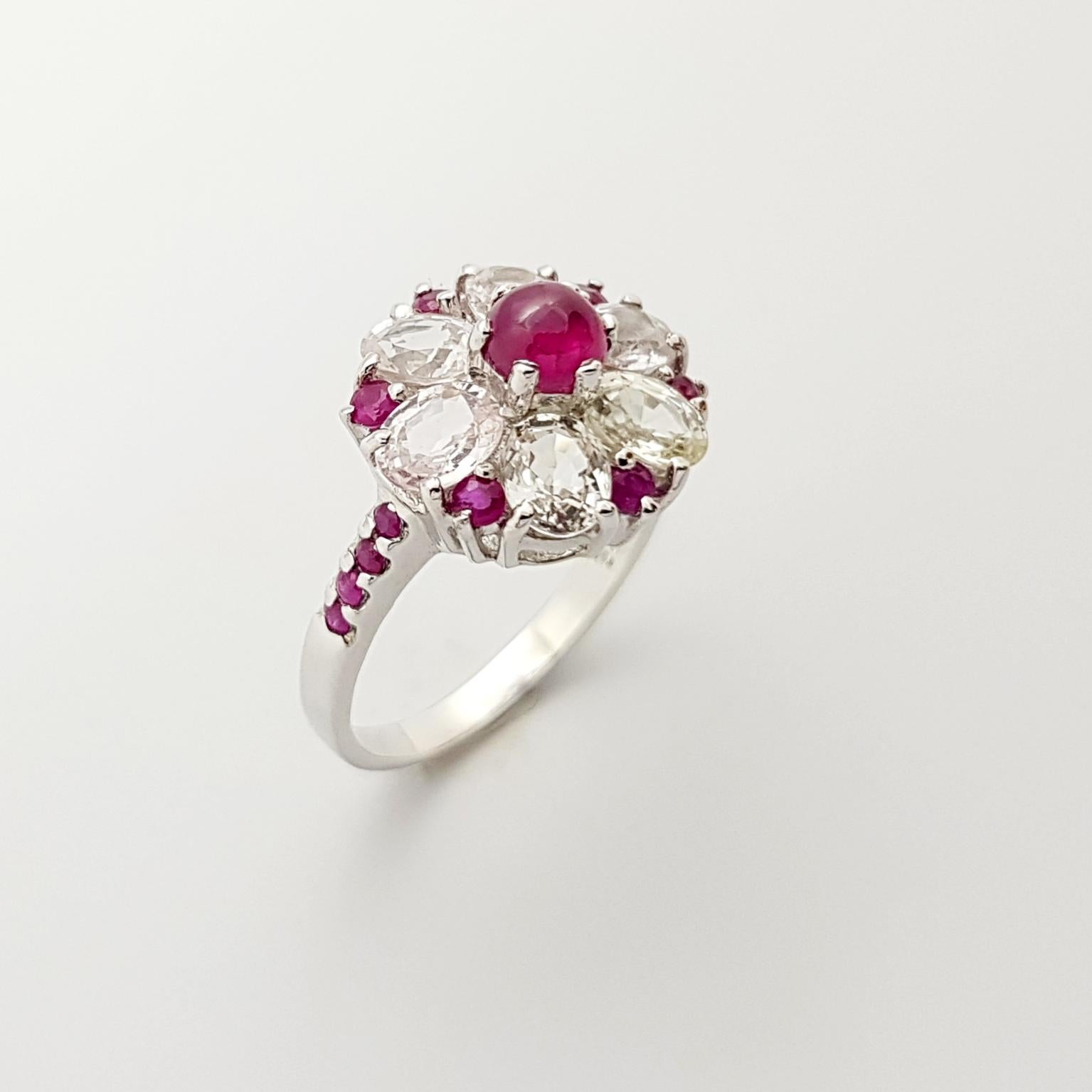 Cabochon Ruby , Ruby and White Sapphire Ring set in Silver Settings For Sale 10