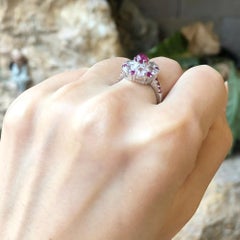 Cabochon Ruby , Ruby and White Sapphire Ring set in Silver Settings