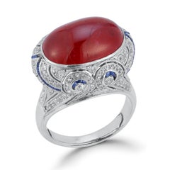 Cabochon Ruby & Sapphire Pave Diamond Ring