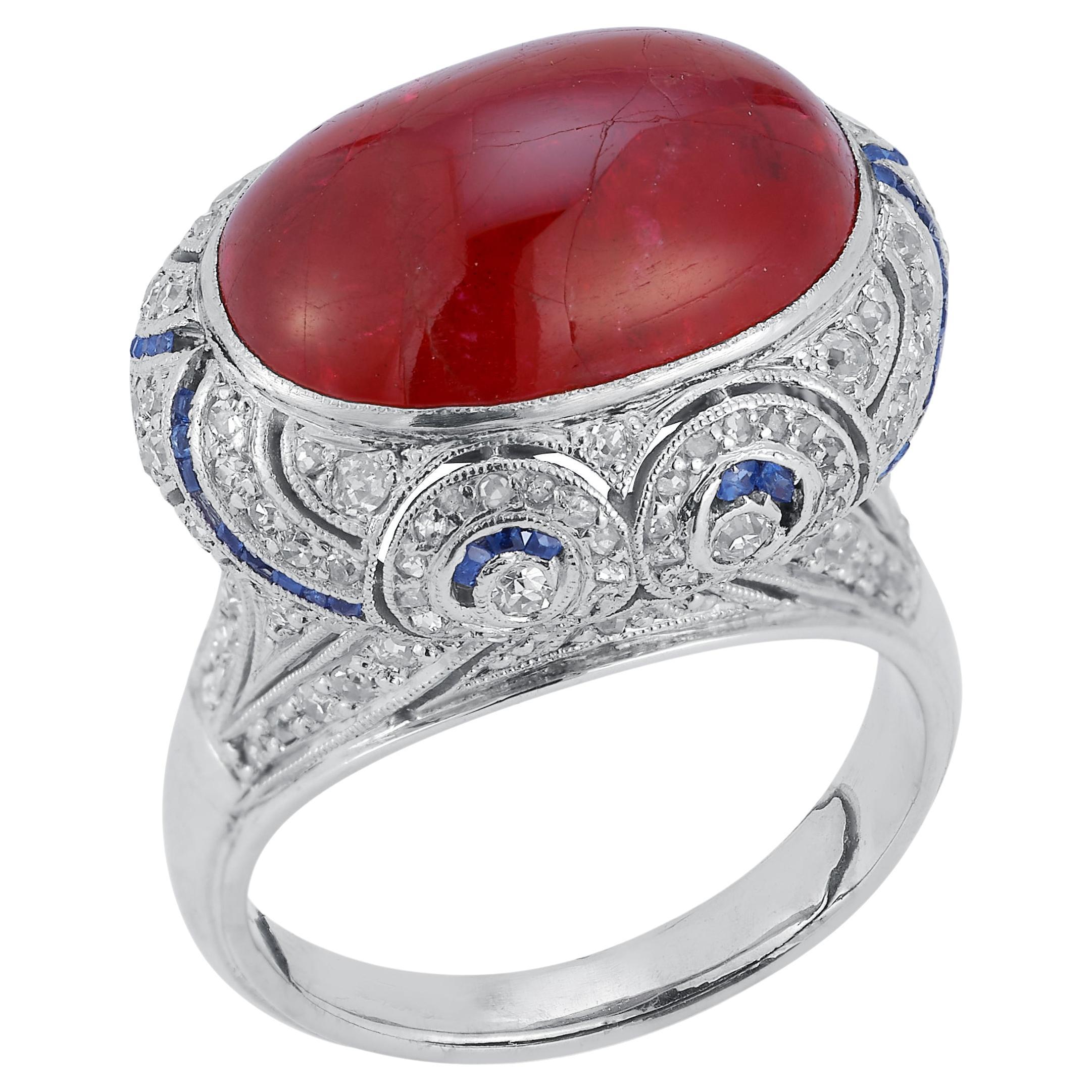 Cabochon Ruby White Gold Ring For Sale