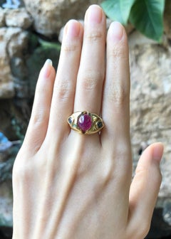 Cabochon Ruby with Blue Sapphire Ring set in 18 Karat Gold Settings