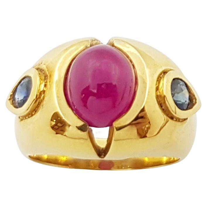 Cabochon Ruby with Blue Sapphire Ring set in 18 Karat Gold Settings For Sale