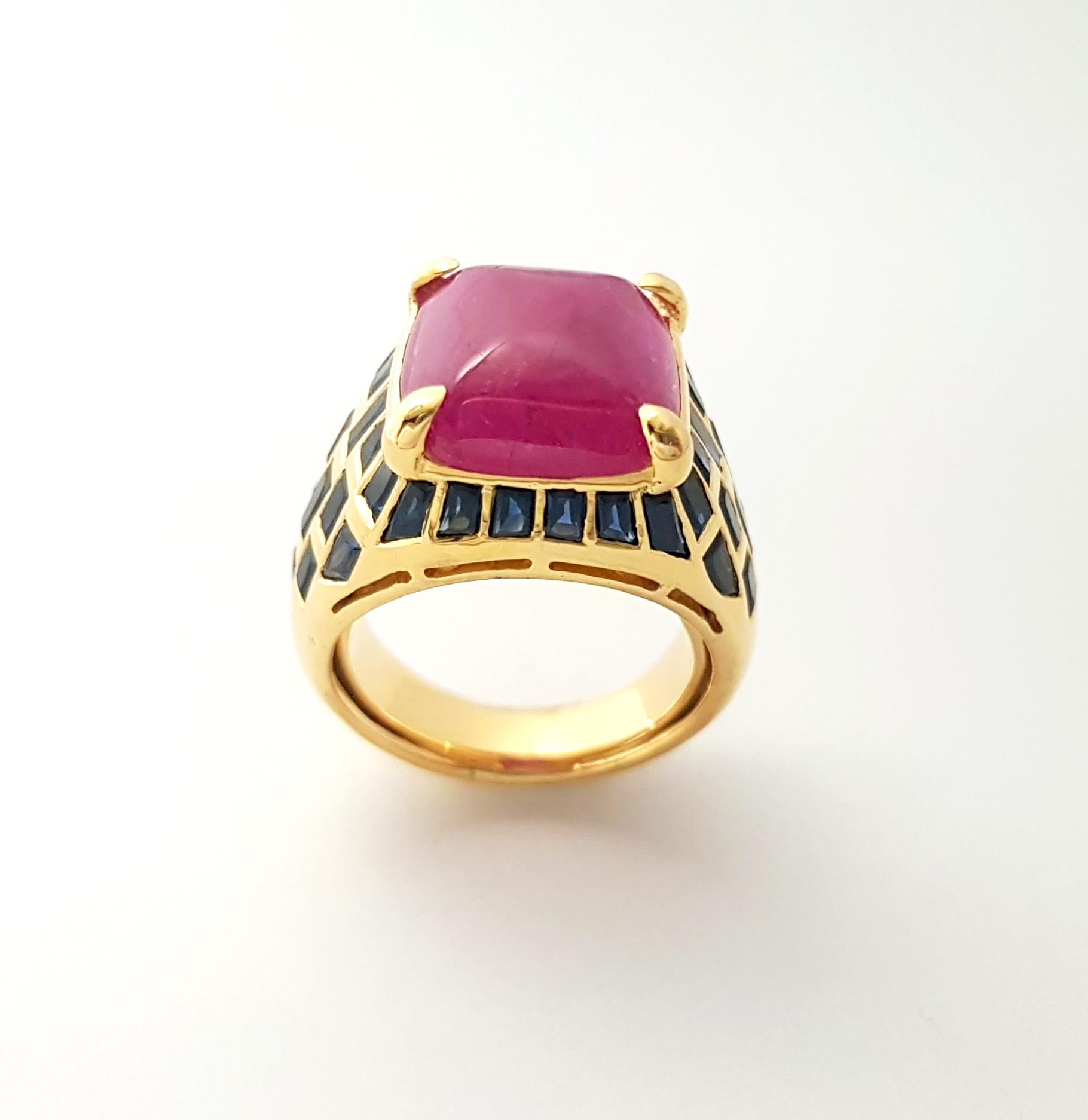 Cabochon Rubin mit blauem Saphir Ring in 18K Goldfassung im Angebot 4