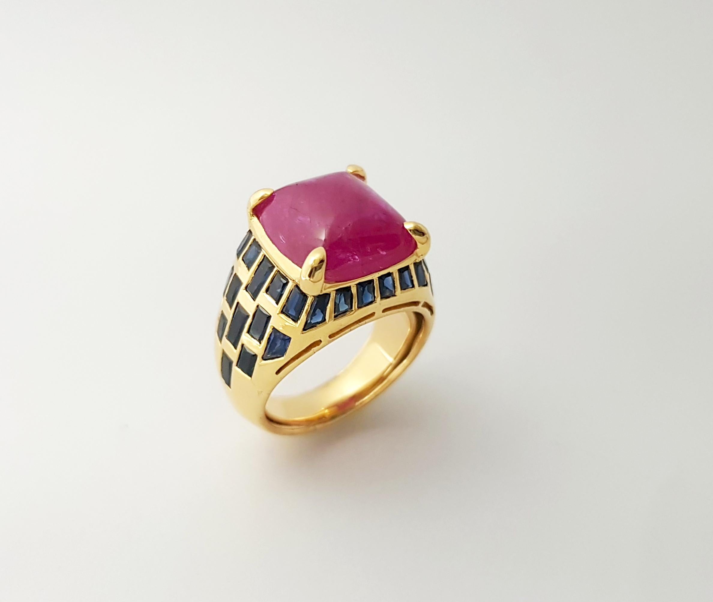 Cabochon Rubin mit blauem Saphir Ring in 18K Goldfassung im Angebot 6